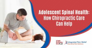 Image of an adolescent receiving treatment from a chiropractor at A Family Chiropractic Clinic. The chiropractor is performing an adjustment on the adolescent's back, emphasizing the clinic's focus on providing specialized chiropractic care for young patients.