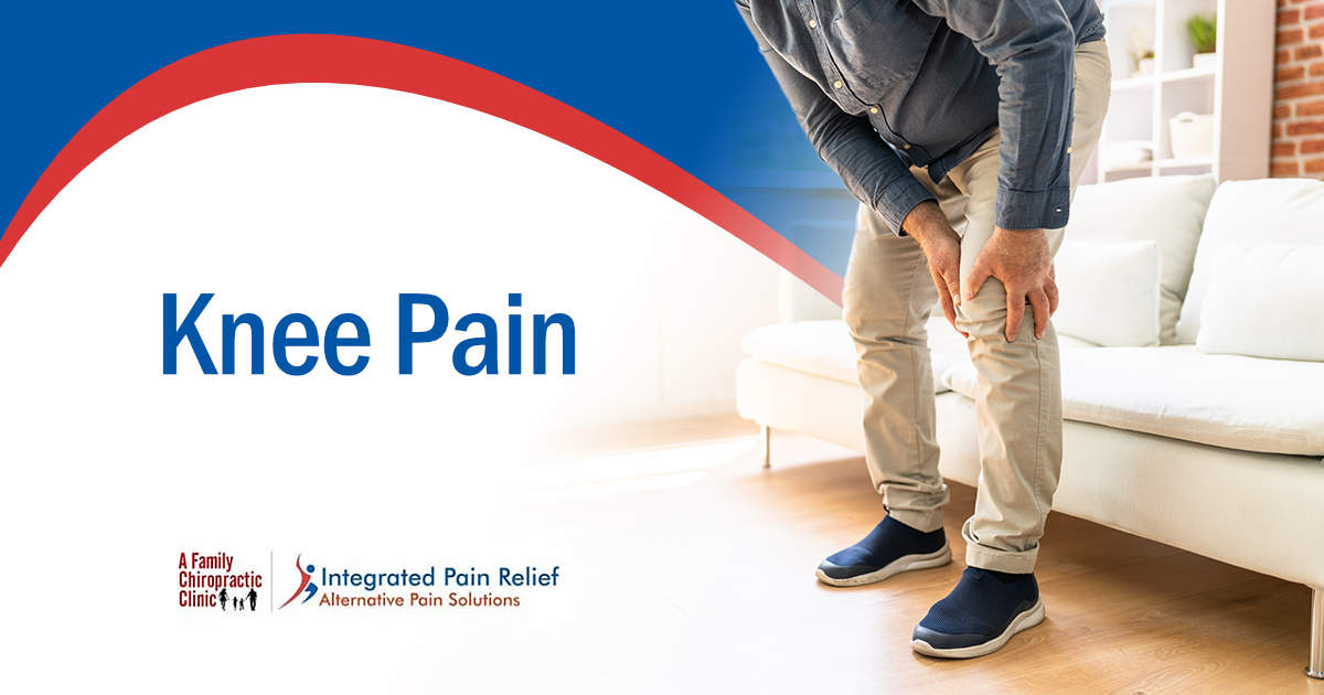 Knee Pain Image of a man experiencing knee pain, featuring A Family Chiropractic Clinic and highlighting treatment options for knee pain.