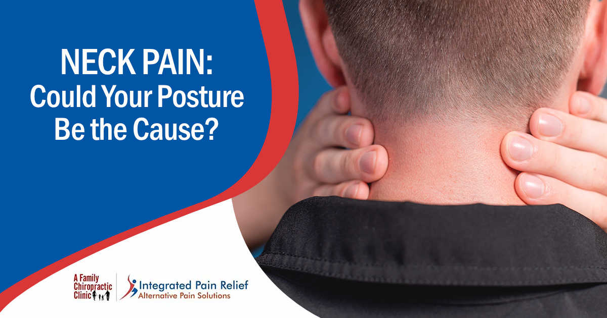 Close-up image of a man massaging his own neck muscles to relieve discomfort, featuring A Family Chiropractic Clinic and highlighting neck pain and whether poor posture could be the cause.