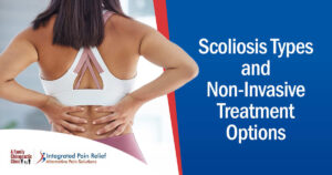 Image of a woman holding her back in pain from a fitness injury, symbolizing muscle inflammation or spine issues, featuring A Family Chiropractic Clinic and highlighting scoliosis types and non-invasive treatment options.
